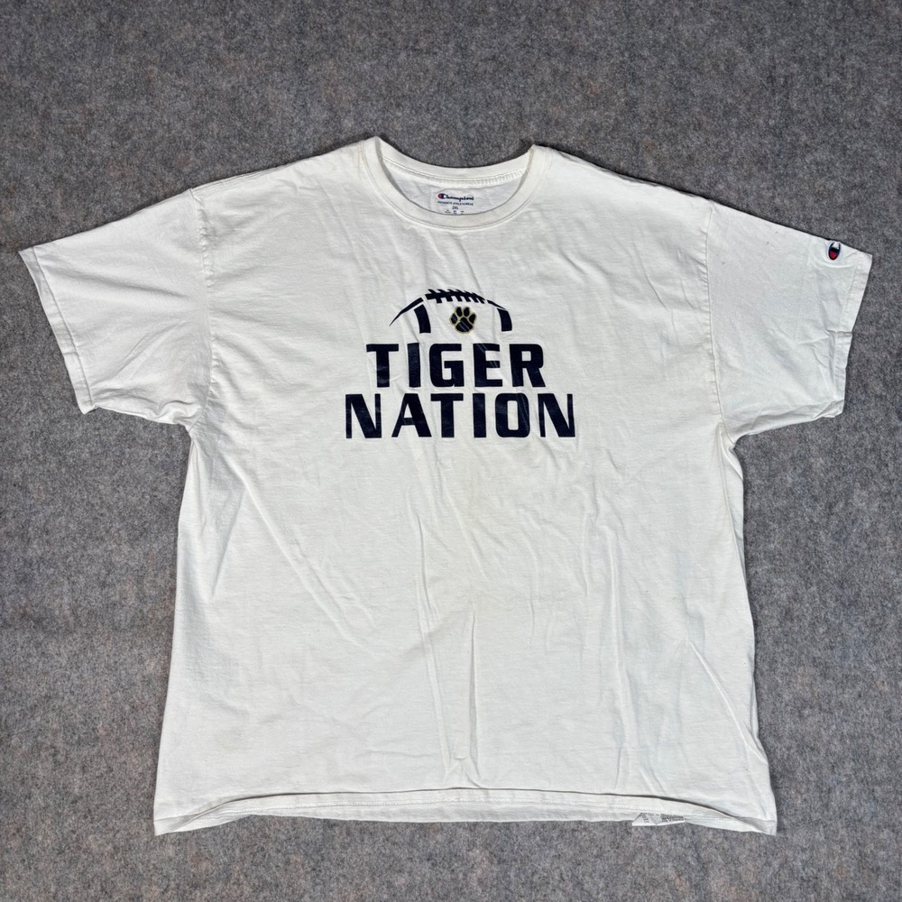 Champion Tiger Nation LSU T-Shirt Mens 2XL White Football Graphic MARKS READ*